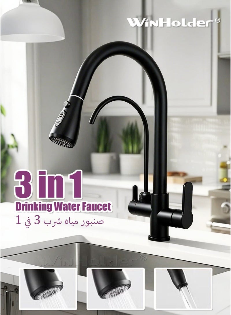 WinHolder 3 in 1 Pull-Out Kitchen Faucet, Kitchen Pull-Out Hot Cold and Pure Direct Drinking Faucet, Washbasin Sink Sink Faucet - Image 1